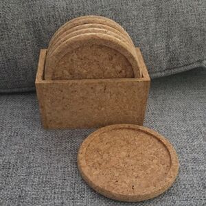 NWOT Set Of 6 Cork Coasters with Holder